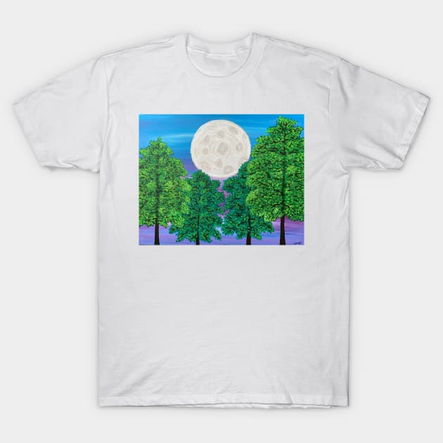 Moon With Trees T-Shirt by LuvbuzzArt